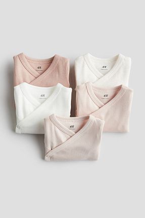 بادی و سرهمی نوزادی صورتی بچه گانه پنبه ای H&M - کد 857901711