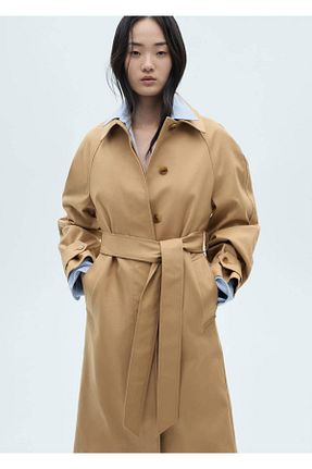 ترنچکت قهوه ای زنانه %100 پنبه MANGO - کد 850524970