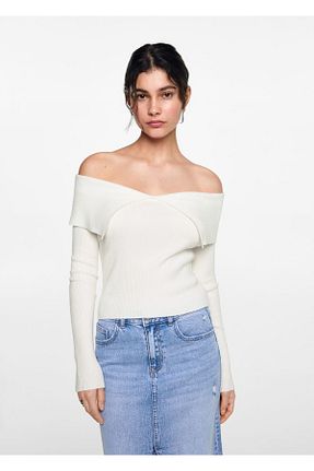 پلیور سفید زنانه ساده MANGO Teen - کد 841566176
