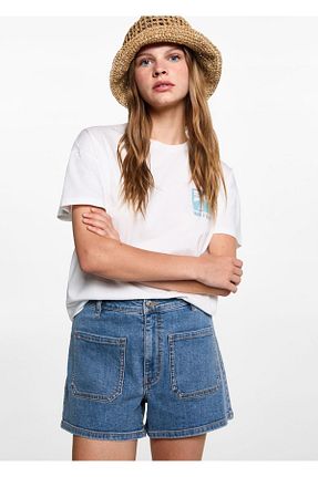 شلوارک و برمودا آبی زنانه پارچه MANGO Teen - کد 825545634