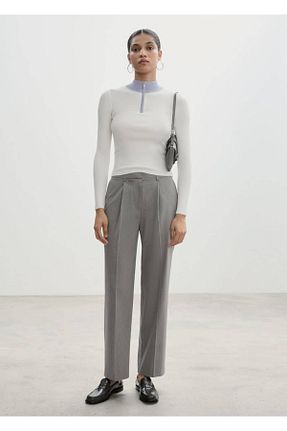 شلوار طوسی زنانه الاستین MANGO - کد 856998006