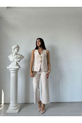 ست بالاتنه و پائین تنه بژ زنانه بافت Bade Butik - کد 856278613