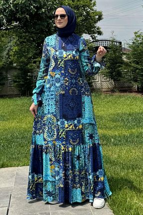 لباس حجاب آبی زنانه رگولار Rabia Şamlı - کد 834270630