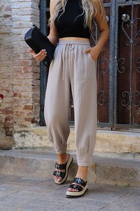 شلوار پارچه ای طوسی زنانه فاق بلند bytugcekaya - کد 847505528