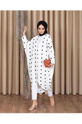 مانتو بلند حجاب سفید زنانه مخلوط ویسکون Belemir - کد 834658471