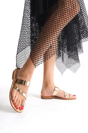 دمپائی طلائی زنانه چرم خالص AuthenticSandals - کد 858640892