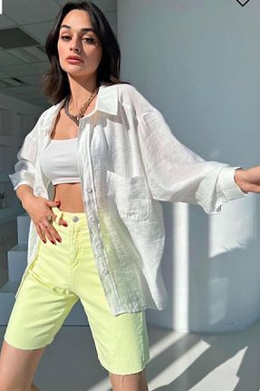 پیراهن سفید زنانه اورسایز BUTİKKCE - کد 345113206