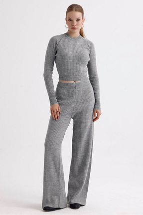 ست بالاتنه و پائین تنه طوسی زنانه بافتنی MD trend - کد 858661299