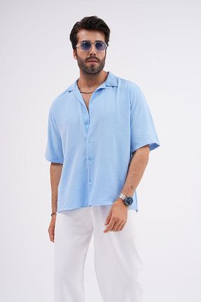 پیراهن آبی مردانه اورسایز SKYMOOD - کد 844484766