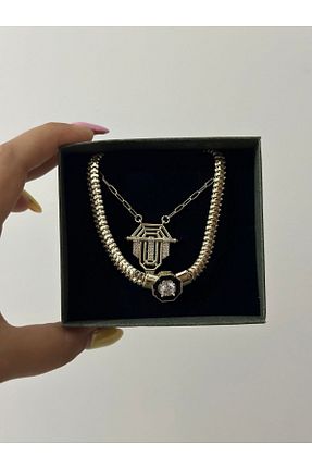 گردنبند استیل ( فولاد ) طلائی زنانه رودیوم MOD10 - کد 837346412
