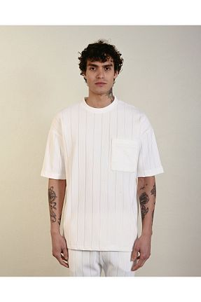تیشرت سفید مردانه اورسایز İLKCET MODA - کد 832076447