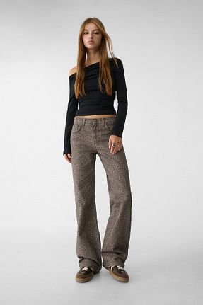 شلوار قهوه ای زنانه پنبه ای Stradivarius - کد 858598643