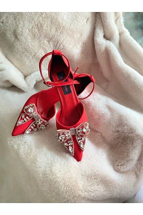 کفش مجلسی قرمز زنانه پارچه ای İLADİESHOES - کد 808617911