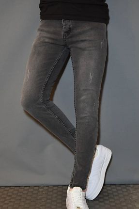 شلوار جین طوسی مردانه پاچه تنگ SERAZAT - کد 838460949