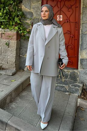 ست بالاتنه و پائین تنه طوسی زنانه بافتنی lurex moda - کد 858715949