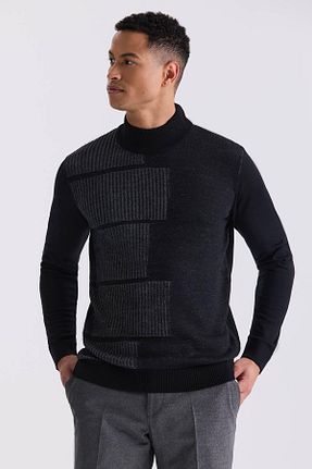 پلیور مشکی مردانه طرح دار Jakamen - کد 817583336