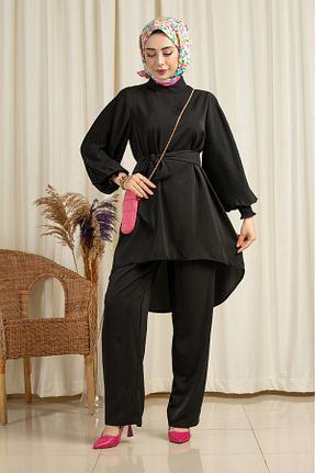 ست بالاتنه و پائین تنه حجاب مشکی زنانه اورسایز Sevitli - کد 740027177