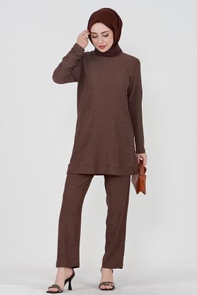 ست بالاتنه و پائین تنه حجاب قهوه ای زنانه اورسایز Sevitli - کد 824343815