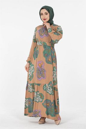 لباس حجاب قهوه ای زنانه اورسایز Sevitli - کد 655346233