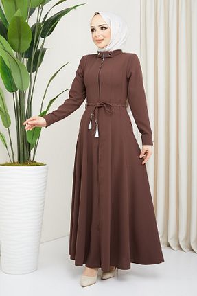 مانتو بلند حجاب قهوه ای زنانه hafsamina - کد 660274323