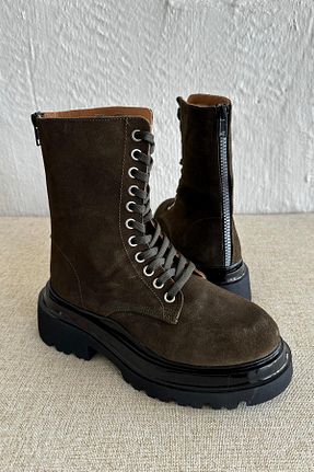 بوت / نیم بوت قهوه ای زنانه چرم خالص nope21shoess - کد 771583787