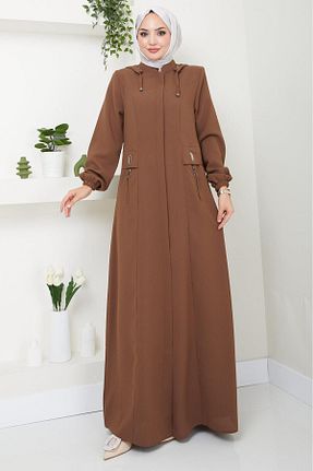مانتو بلند حجاب قهوه ای زنانه hafsamina - کد 841339649