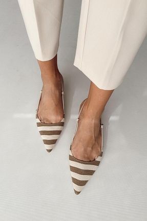 کفش پاشنه بلند کلاسیک بژ زنانه کتان nope21shoess - کد 739845491
