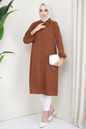 تونیک حجاب قهوه ای زنانه پنبه پلی استر hafsamina - کد 695803264