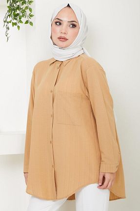 تونیک حجاب قهوه ای زنانه پنبه پلی استر hafsamina - کد 841456037