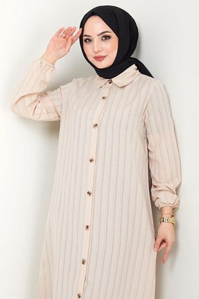 تونیک حجاب بژ زنانه پنبه پلی استر hafsamina - کد 830565990