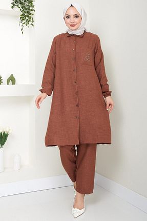 ست بالاتنه و پائین تنه حجاب قهوه ای زنانه رگولار hafsamina - کد 834070736