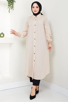 تونیک حجاب بژ زنانه %100 پنبه hafsamina - کد 830565990