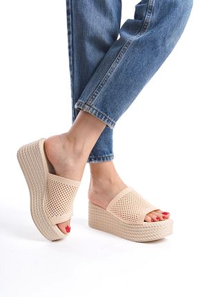 دمپائی بژ زنانه چرم مصنوعی Moda Değirmeni - کد 824485597