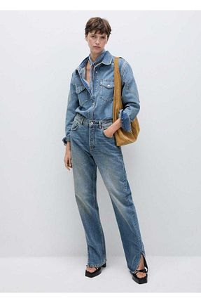 شلوار جین آبی زنانه پاچه لوله تفنگی MANGO - کد 845429046