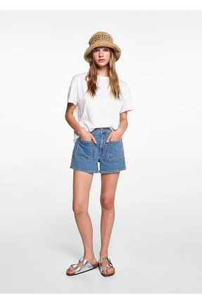 شلوارک و برمودا آبی زنانه پارچه MANGO Teen - کد 825545634