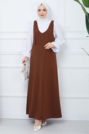 لباس حجاب قهوه ای زنانه Fitted hafsamina - کد 814658004