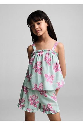 بلوز فیروزه ای بچه گانه ساده MANGO Kids - کد 834906223