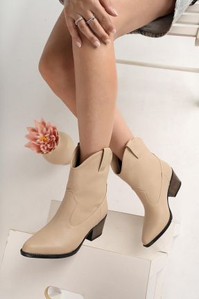 بوت / نیم بوت بژ زنانه چرم مصنوعی Muggo - کد 758367224