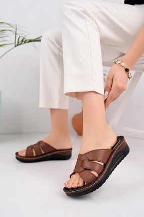 دمپائی قهوه ای زنانه چرم مصنوعی Muggo - کد 705319451