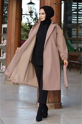 ترنچکت حجاب بژ زنانه بدون آستر ALNİSS COLLECTİON - کد 774137025
