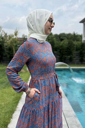 لباس حجاب آبی زنانه رگولار Rabia Şamlı - کد 834193671