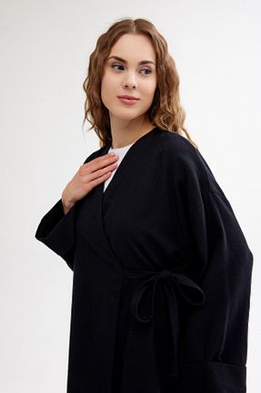 کافتان و کیمونو حجاب مشکی زنانه کتان QANU - کد 841129114