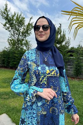 لباس حجاب آبی زنانه رگولار Rabia Şamlı - کد 834270630