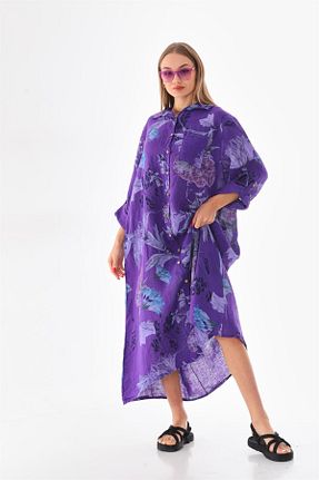 لباس بنفش زنانه بافتنی Bohem Stil - کد 770469433