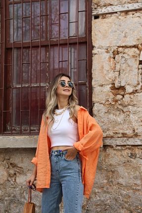 پیراهن نارنجی زنانه اورسایز bytugcekaya - کد 847644537