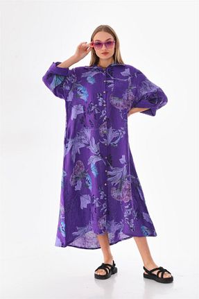 لباس بنفش زنانه بافتنی Bohem Stil - کد 770469433