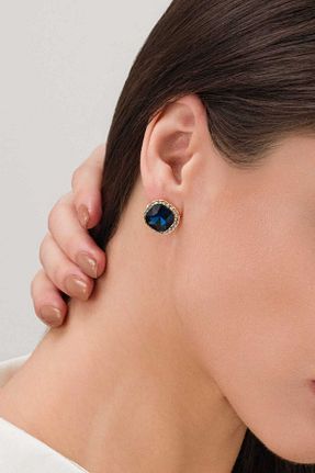 گوشواره جواهر سرمه ای زیرکن MRK - کد 726908208