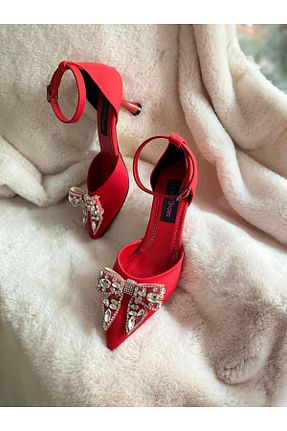کفش مجلسی قرمز زنانه پارچه ای İLADİESHOES - کد 808617911