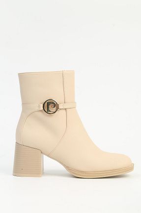 بوت / نیم بوت بژ زنانه چرم مصنوعی Pierre Cardin - کد 858648706