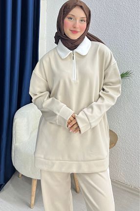 ست گرمکن بژ زنانه پنبه ای lurex moda - کد 858674657